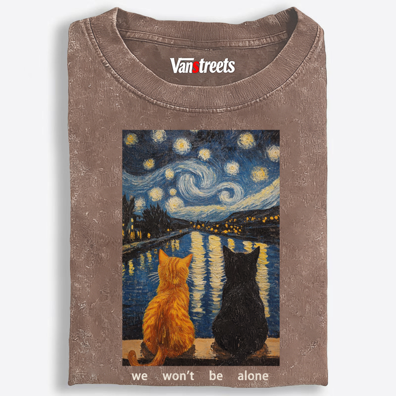 Cats in Starry Night Over the Rhône Retro Washed T-Shirt | 100% Cotton | Streetwear Essential