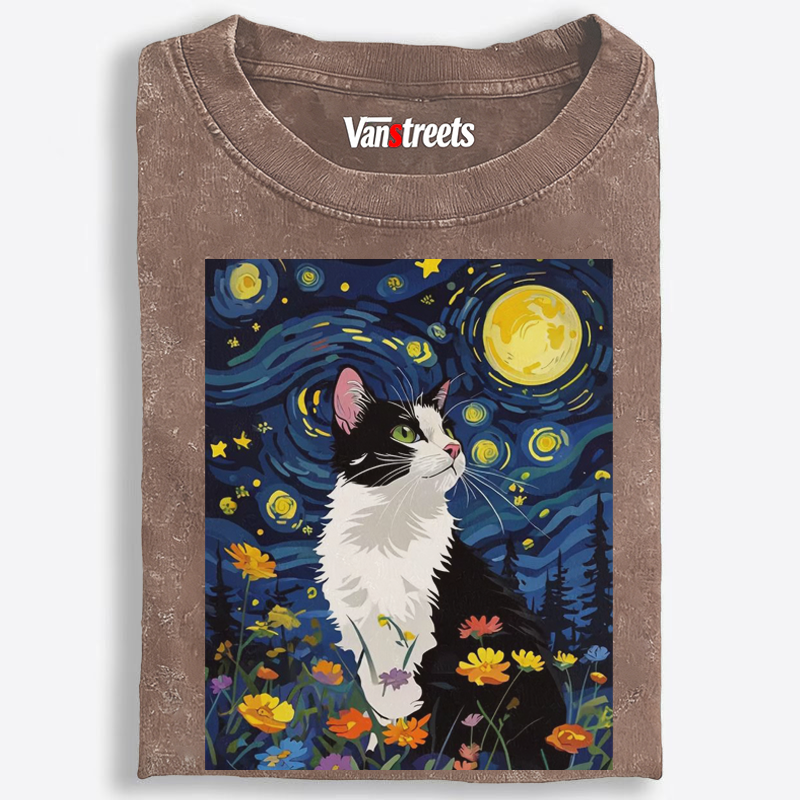 Art Cat Lover Washed T-Shirt | 100% Cotton | Streetwear Essential