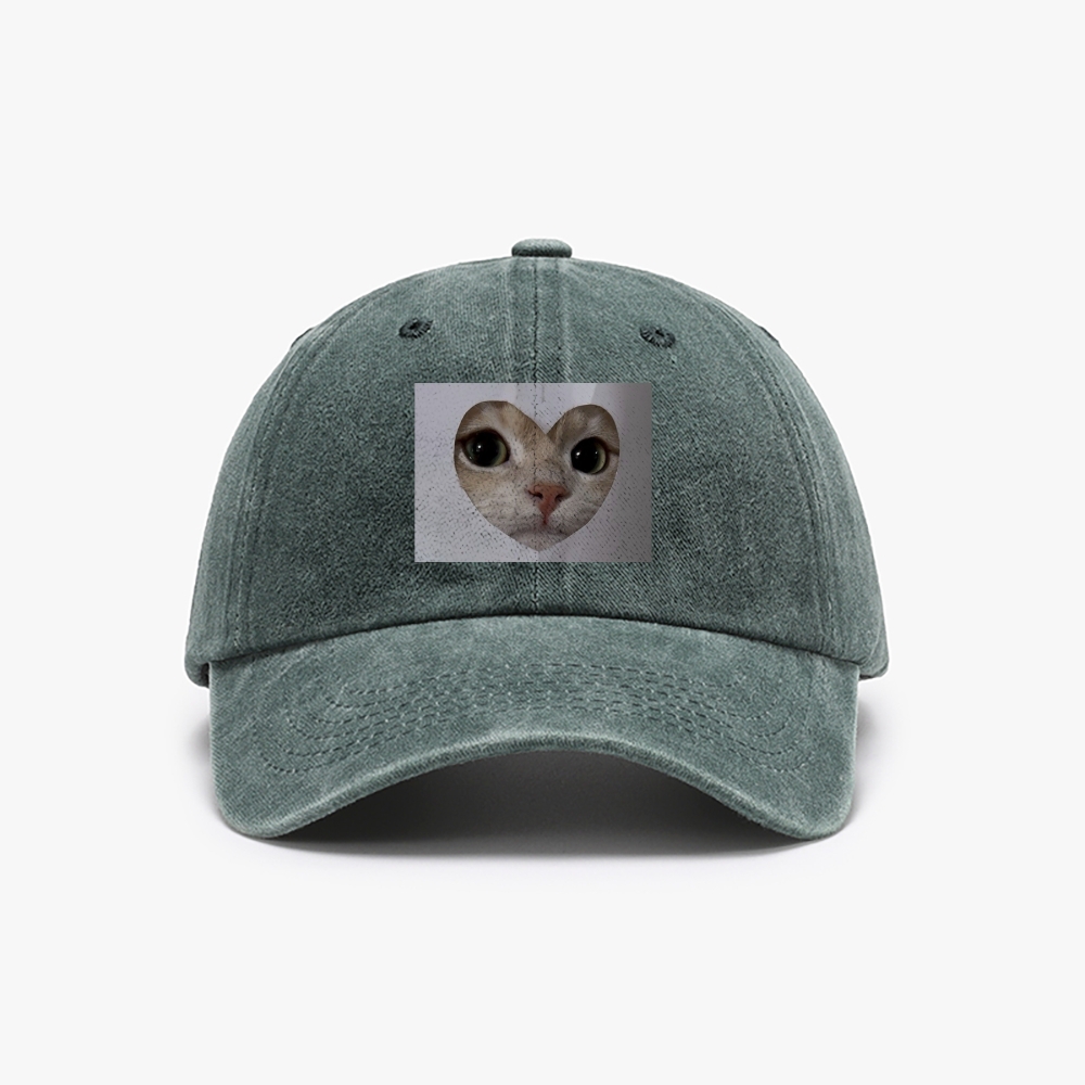 Heart Cutout Cat Face Retro Washed Baseball Cap