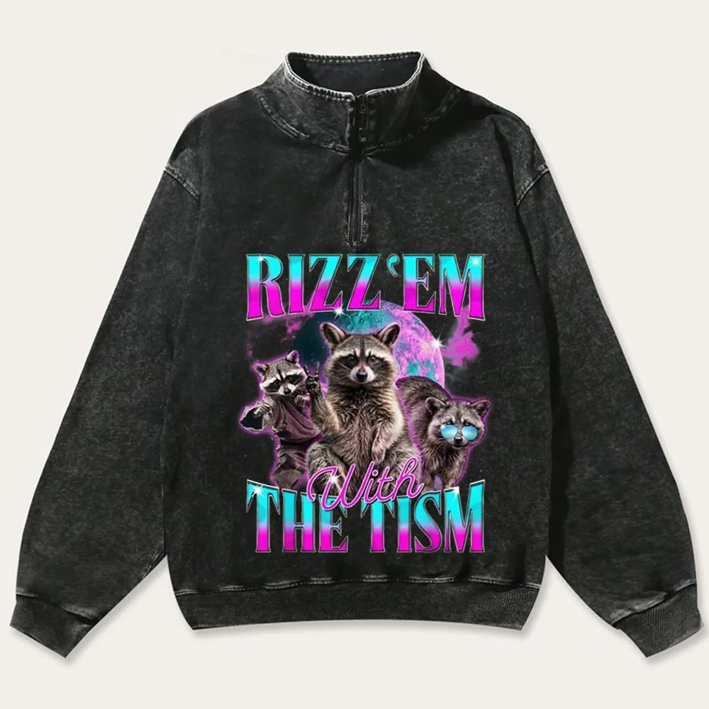 RIZZ ’EM WITH THE TISM Retro Washed Zip-Up Mock Neck Sweatshirt