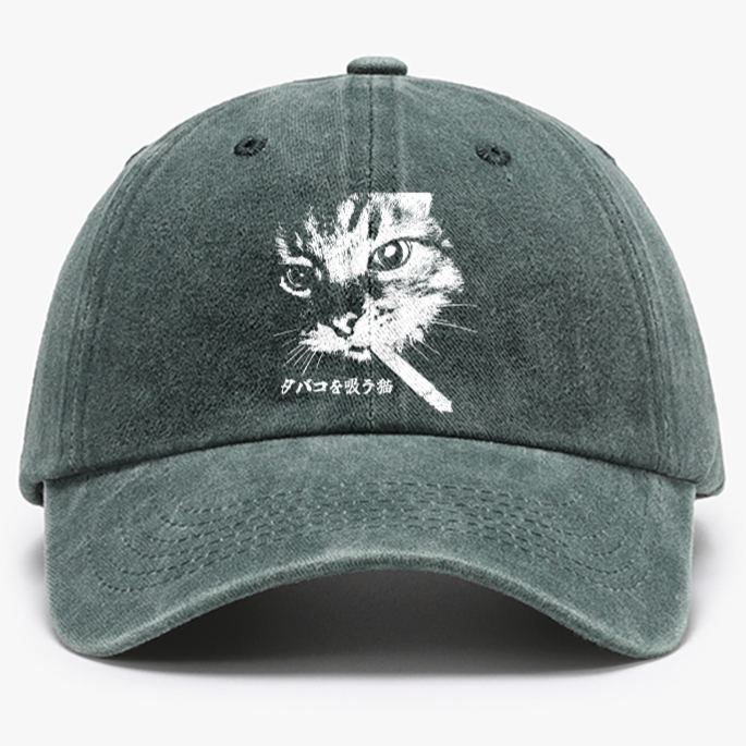 Rebel Smoker Cat Rebel Smoker CatRetro Washed Baseball Cap