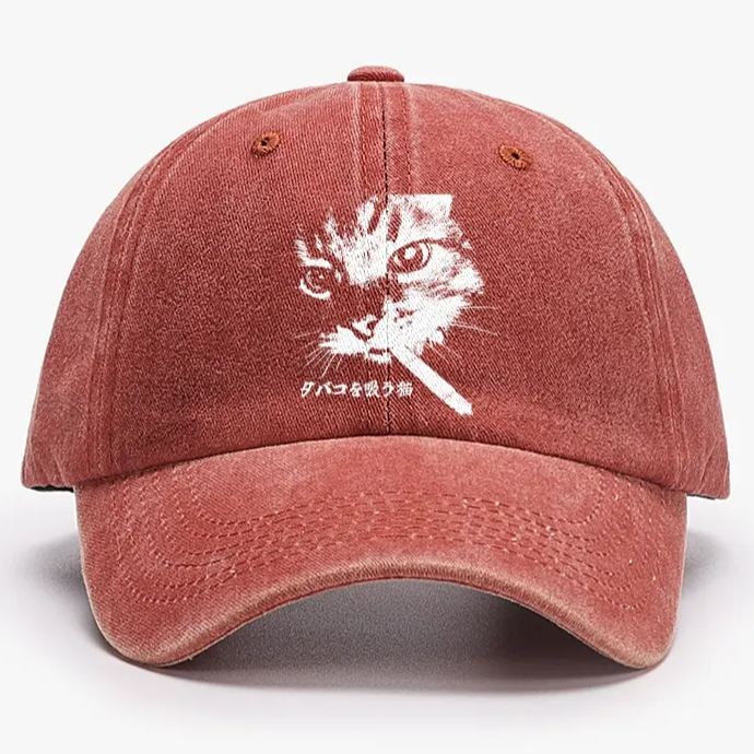 Rebel Smoker Cat Rebel Smoker CatRetro Washed Baseball Cap