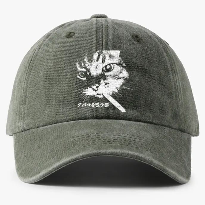 Rebel Smoker Cat Rebel Smoker CatRetro Washed Baseball Cap