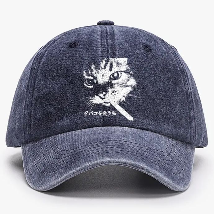 Rebel Smoker Cat Rebel Smoker CatRetro Washed Baseball Cap