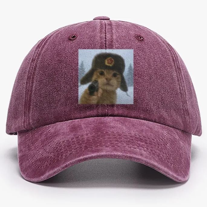 Soviet Ushanka Cat Retro Washed Baseball Cap