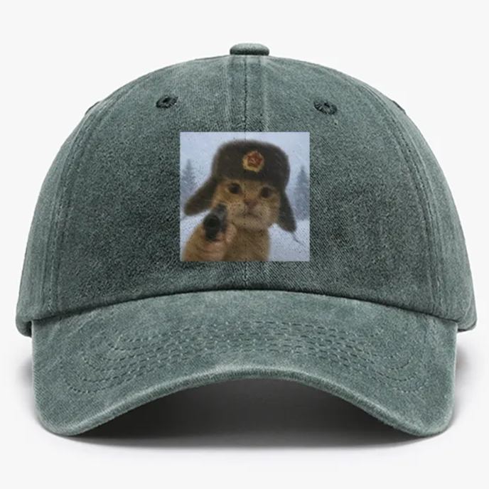 Soviet Ushanka Cat Retro Washed Baseball Cap