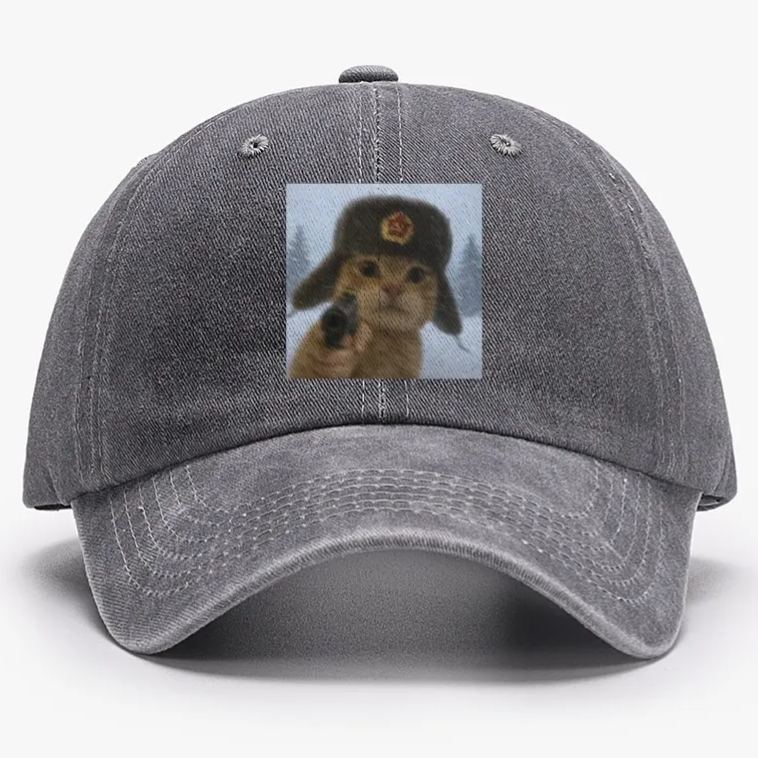 Soviet Ushanka Cat Retro Washed Baseball Cap