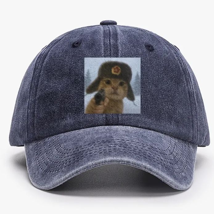 Soviet Ushanka Cat Retro Washed Baseball Cap