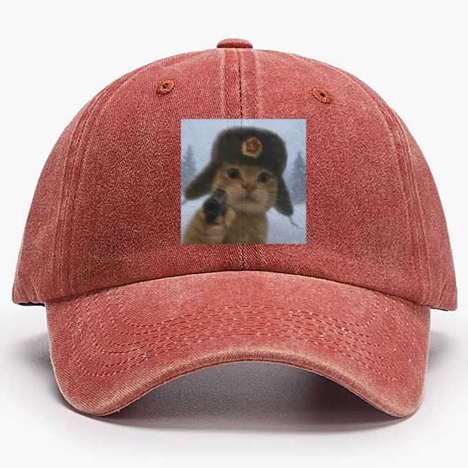 Soviet Ushanka Cat Retro Washed Baseball Cap