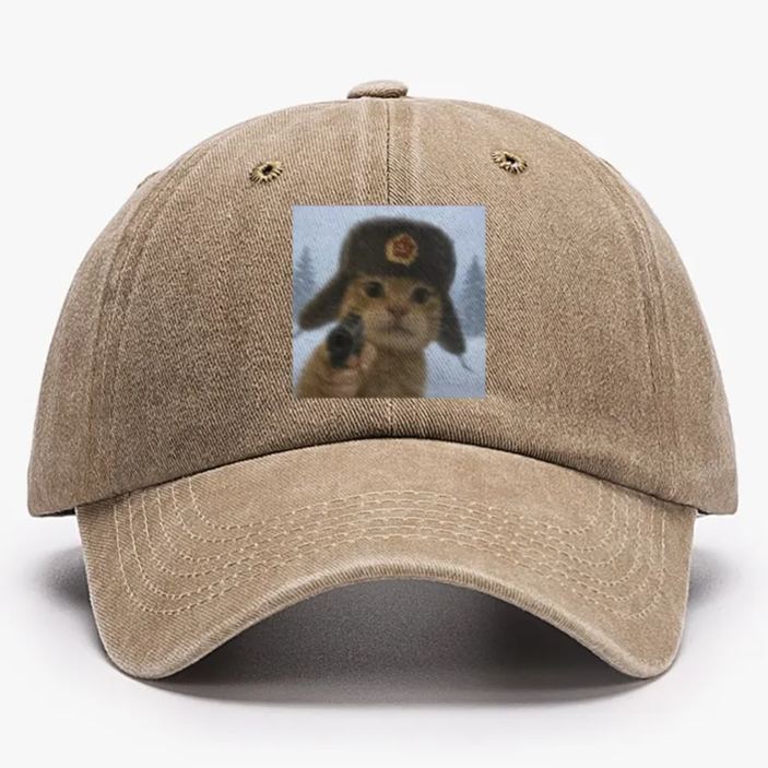 Soviet Ushanka Cat Retro Washed Baseball Cap