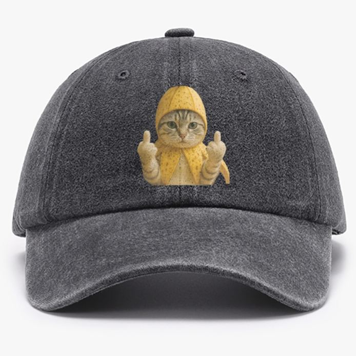 Banana Cat Middle Finger Meme Retro Washed Baseball Cap