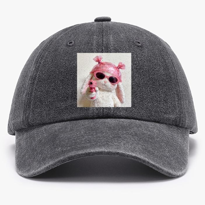 Pink Gun Gangsta Bunny Meme Retro Washed Baseball Cap
