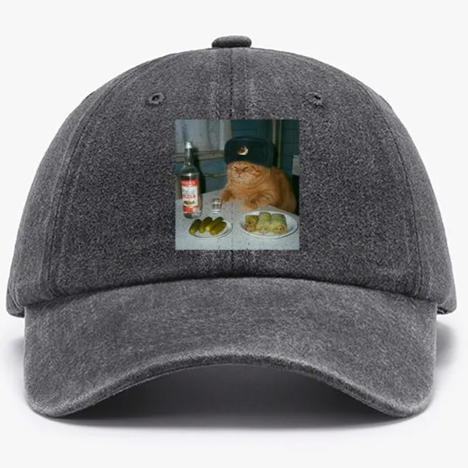 Russian Vodka Cat Retro Washed Baseball Cap