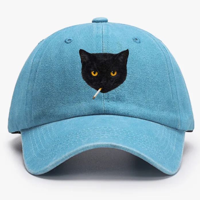Smoking Black Cat Retro Washed Baseball Cap