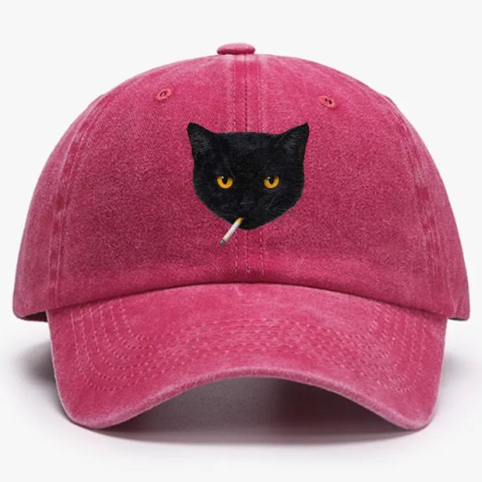 Smoking Black Cat Retro Washed Baseball Cap