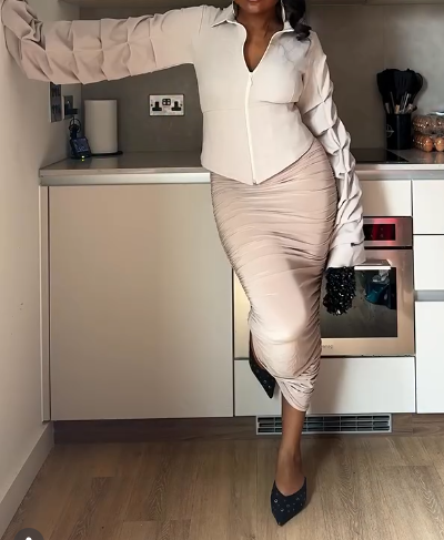 Ivory Ruffle Sleeve Blouse & Corset Top