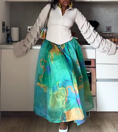 Ivory Ruffle Sleeve Blouse & Corset Top