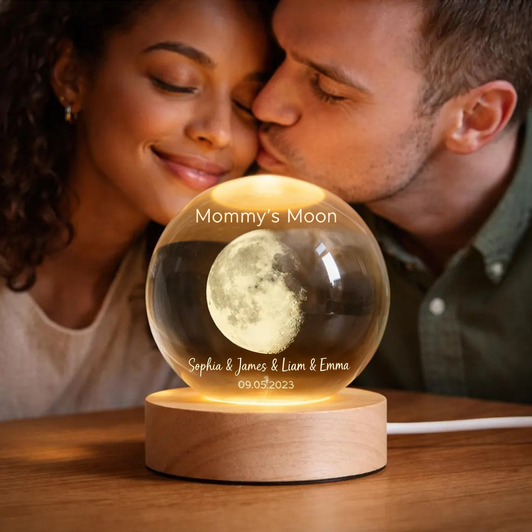 Custom Mom's Moon Phase by Date - Personalized Crystal Ball Night Light