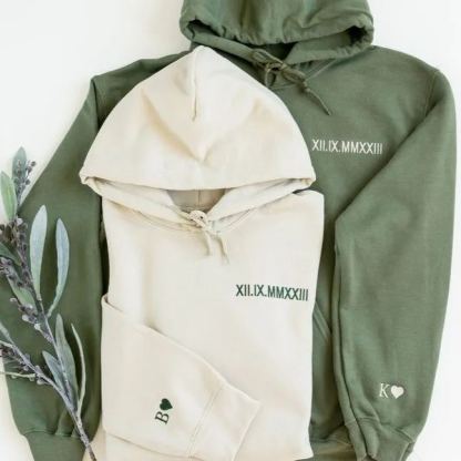 Custom Embroidered Couple Roman Numeral Sweatshirt/Hoodie