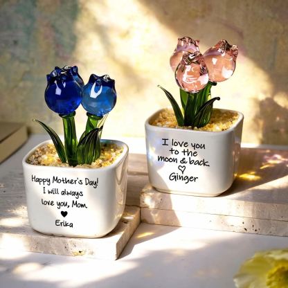 Tulip Glass Flower Potted Gift for Mother