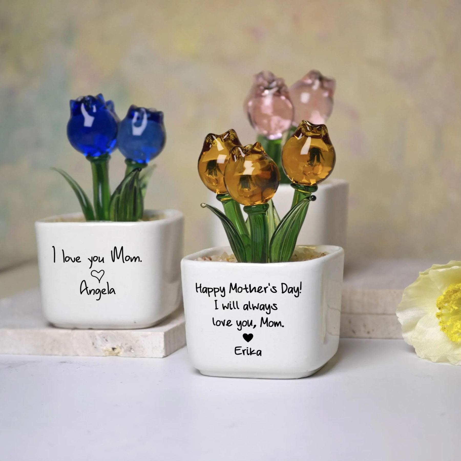 Tulip Glass Flower Potted Gift for Mother