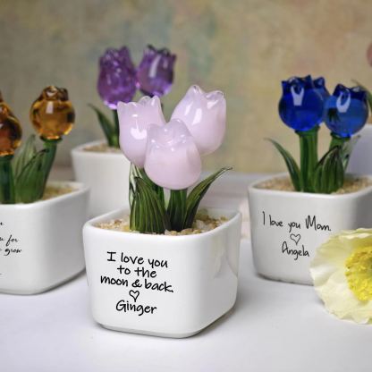 Tulip Glass Flower Potted Gift for Mother