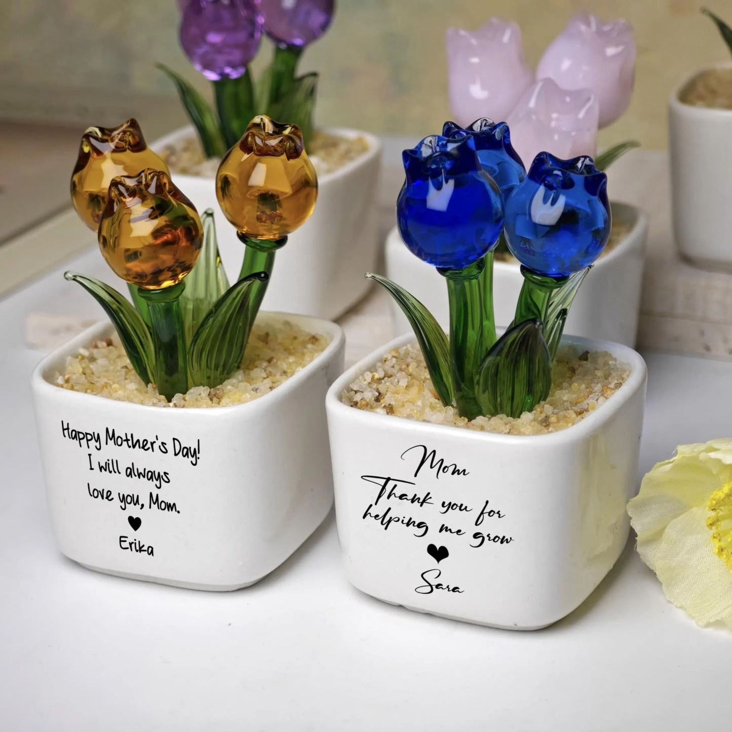 Tulip Glass Flower Potted Gift for Mother
