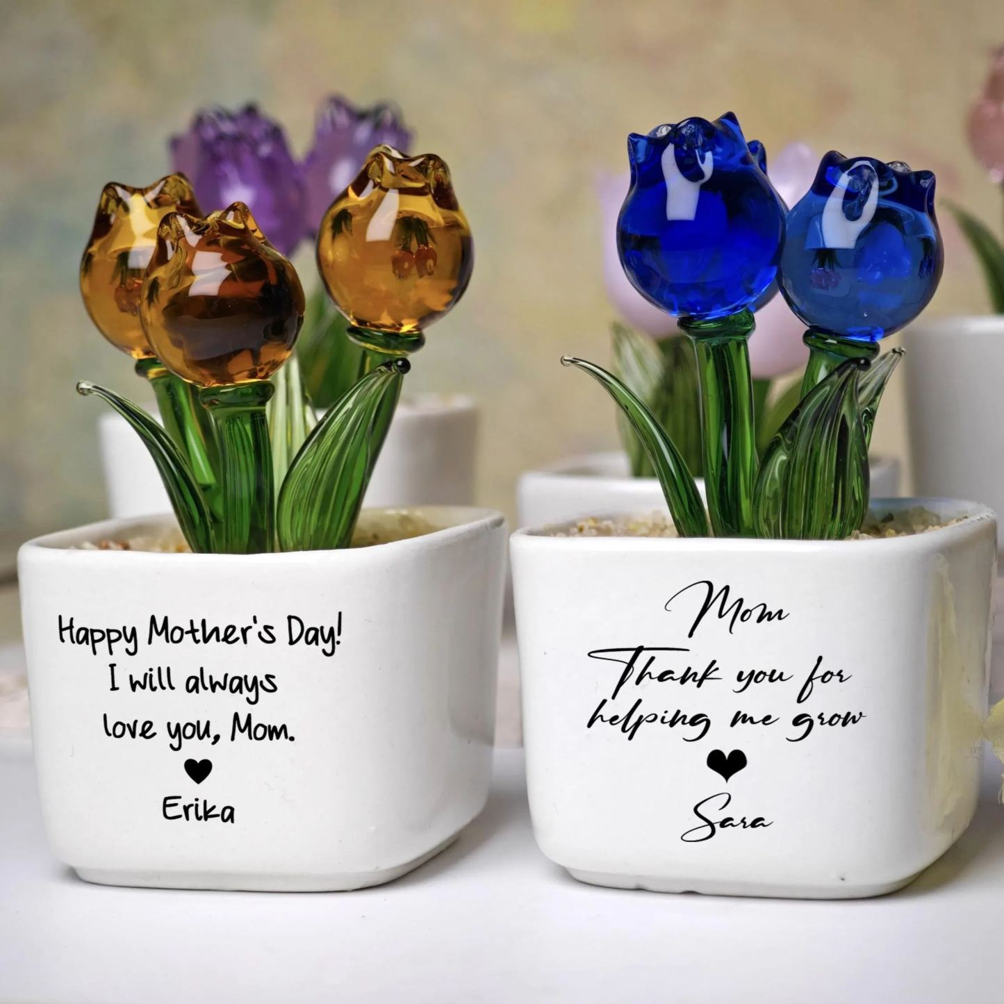 Tulip Glass Flower Potted Gift for Mother