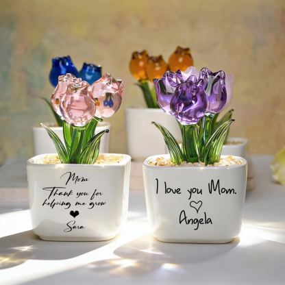 Tulip Glass Flower Potted Gift for Mother