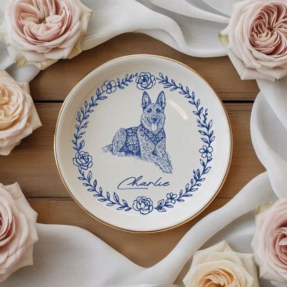 Custom Toile De Jouy Pet Ring Dish