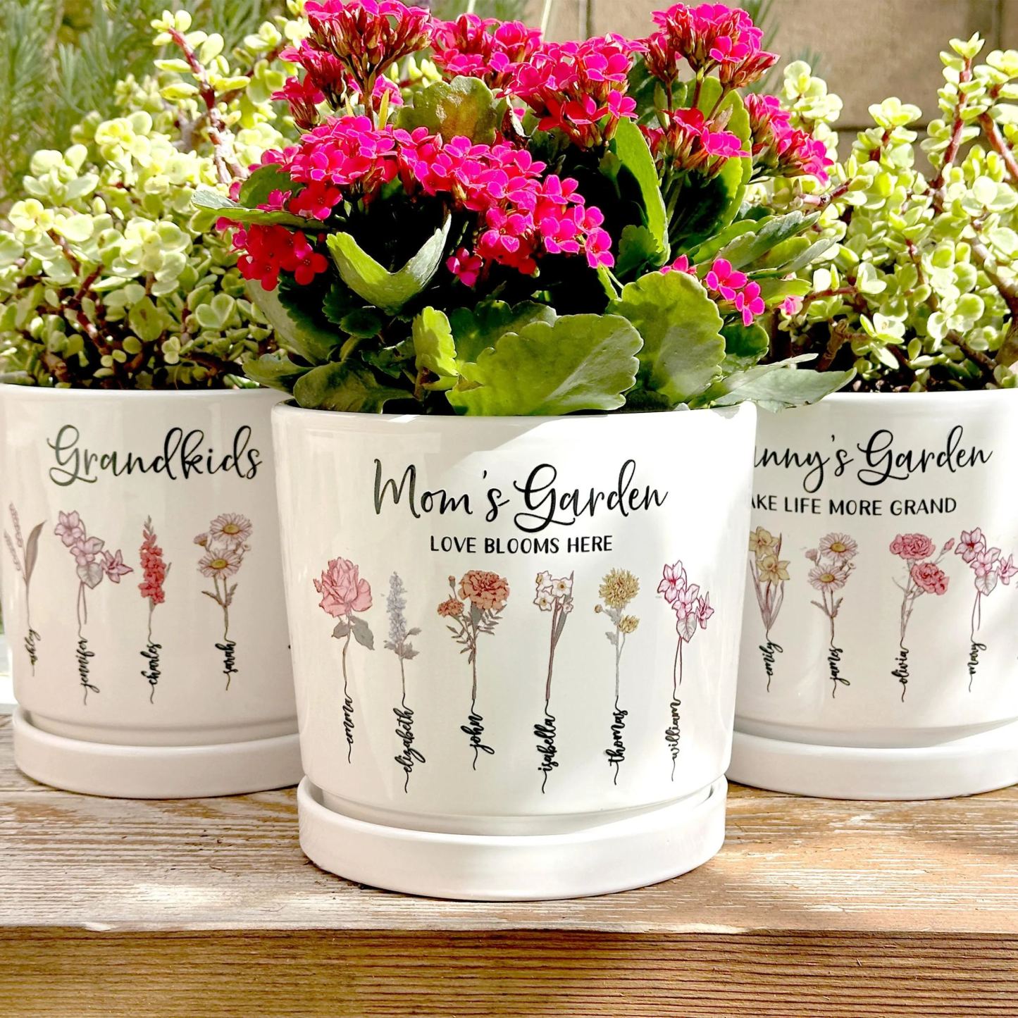 Grandma‘s Garden Personalized Birth Flower Pot Gift for Grandma/Mom