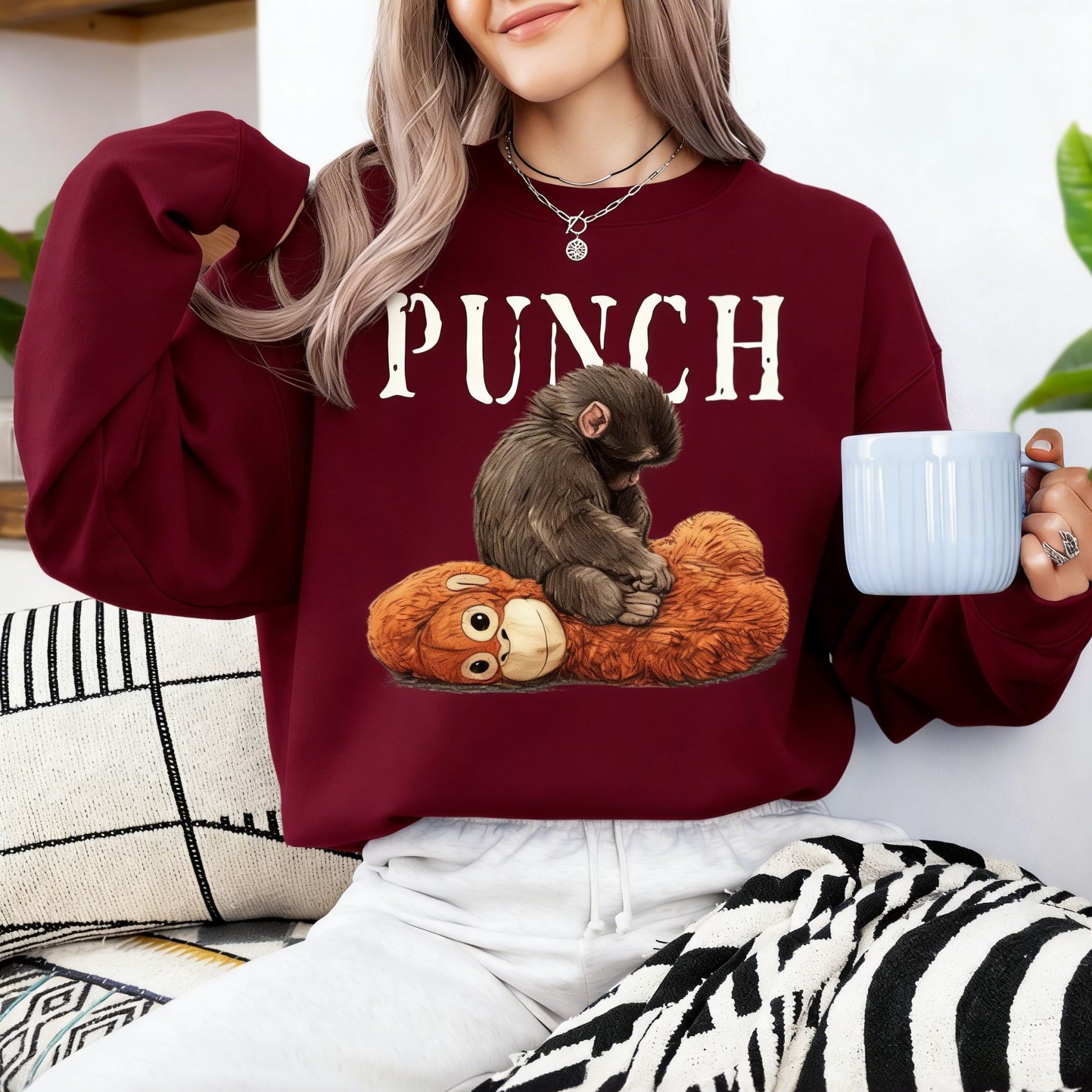 Monkey Punch Cozy Sweatshirt Baby Monkey And Plush Toy