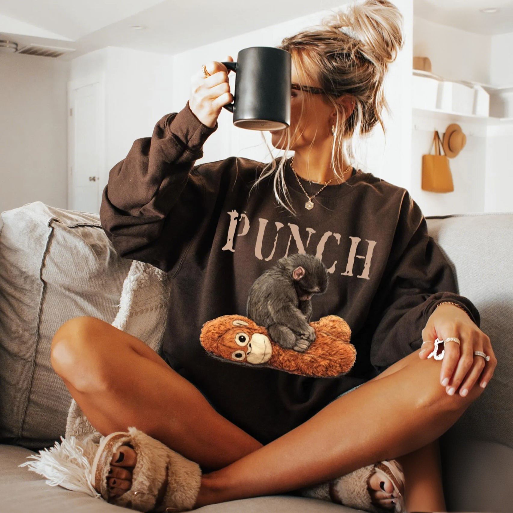 Monkey Punch Cozy Sweatshirt Baby Monkey And Plush Toy