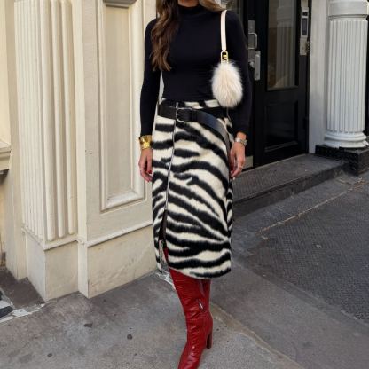 Zebra Print Zipper Skirt