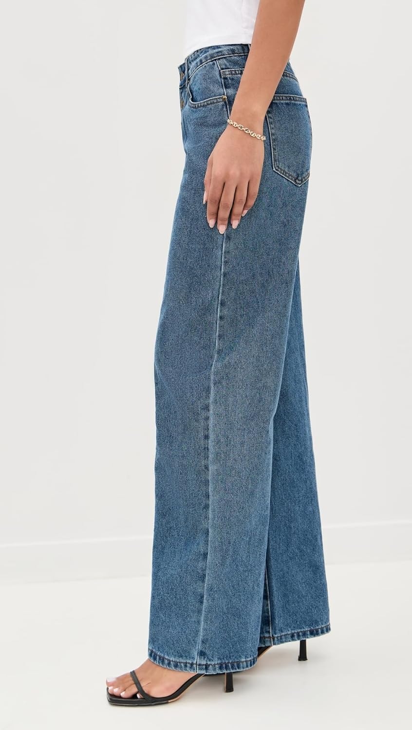 Casual Button High Waisted Straight Leg Denim Pants