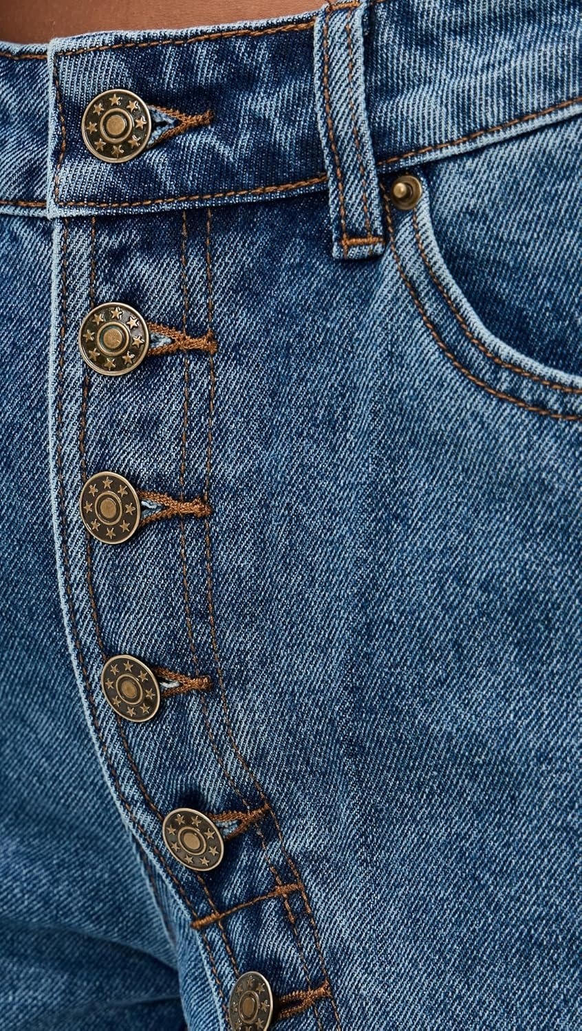 Casual Button High Waisted Straight Leg Denim Pants