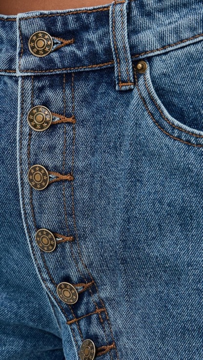 Casual Button High Waisted Straight Leg Denim Pants