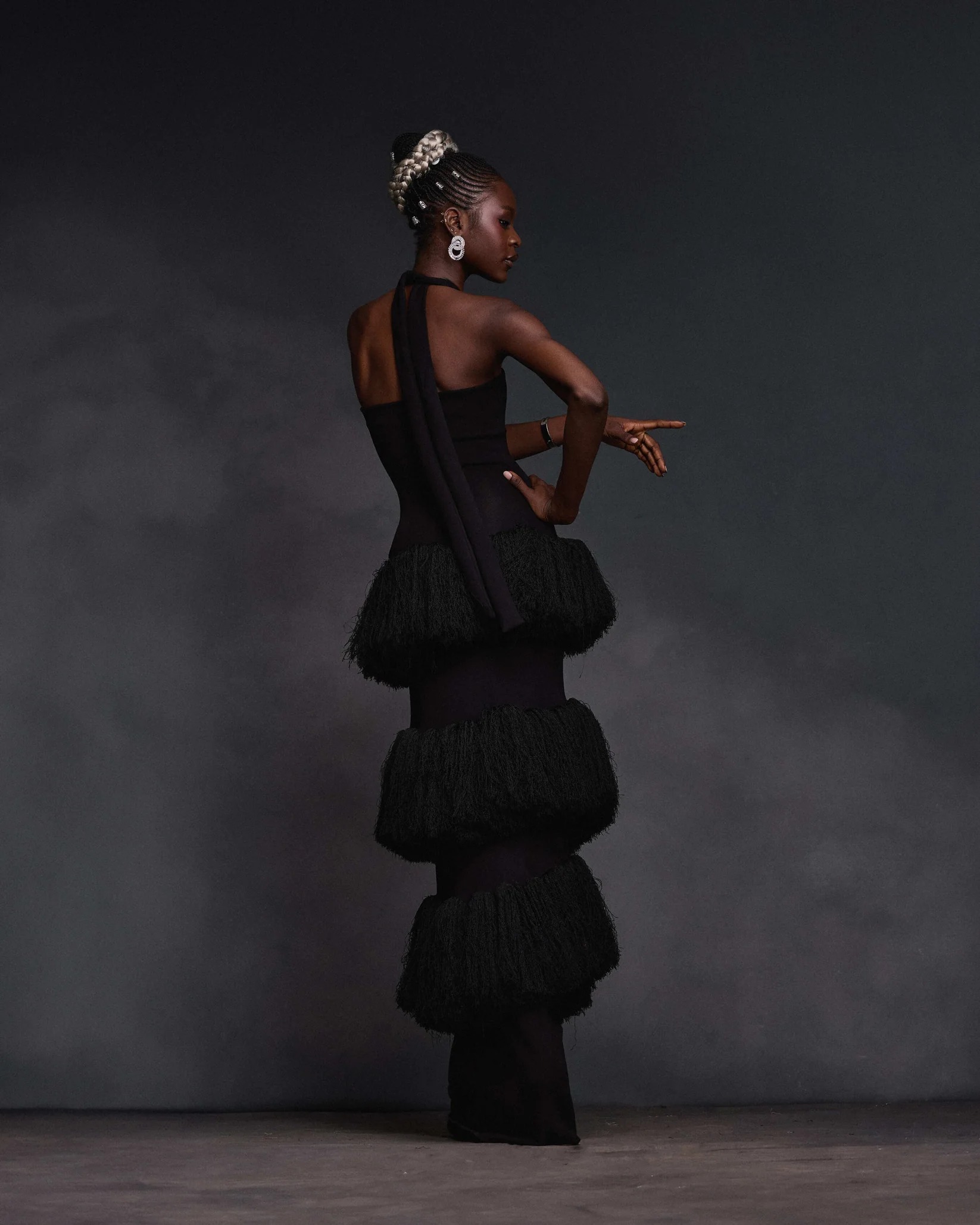 Adjustable Halter Neck Slim-Fit Tassel Long Dress