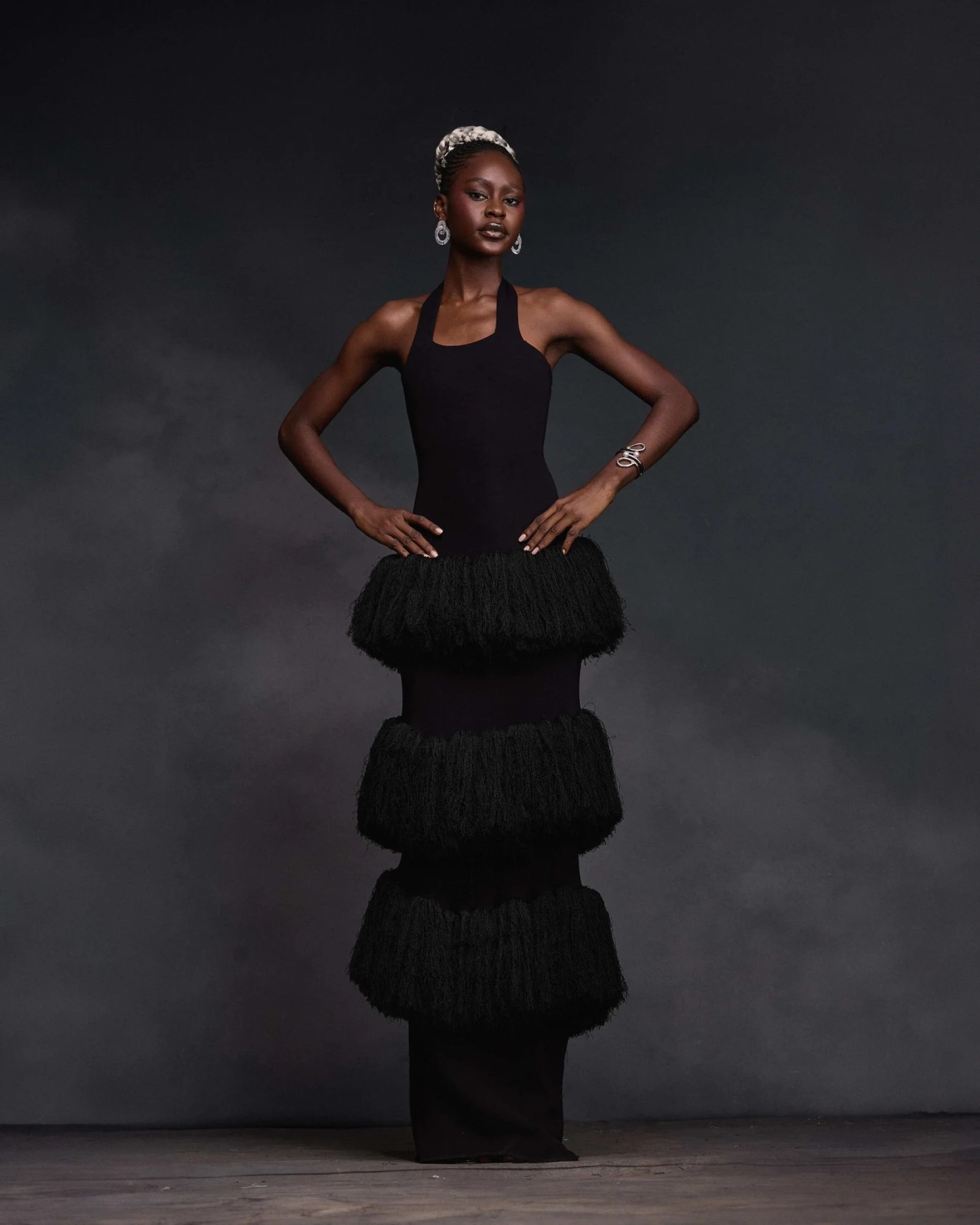 Adjustable Halter Neck Slim-Fit Tassel Long Dress