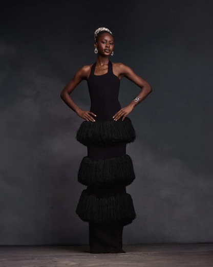 Adjustable Halter Neck Slim-Fit Tassel Long Dress