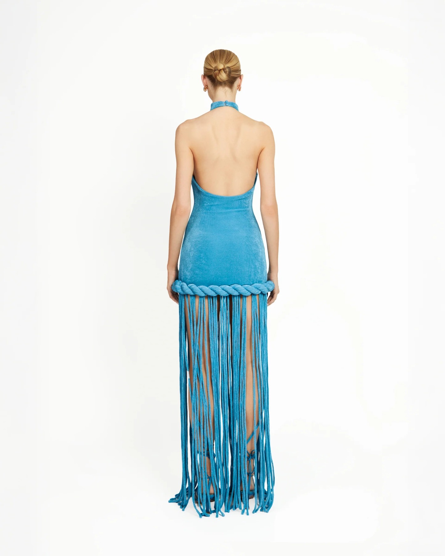 Blue Halter-Neck Long Tassel Dress