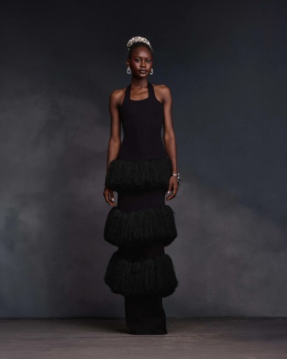 Adjustable Halter Neck Slim-Fit Tassel Long Dress