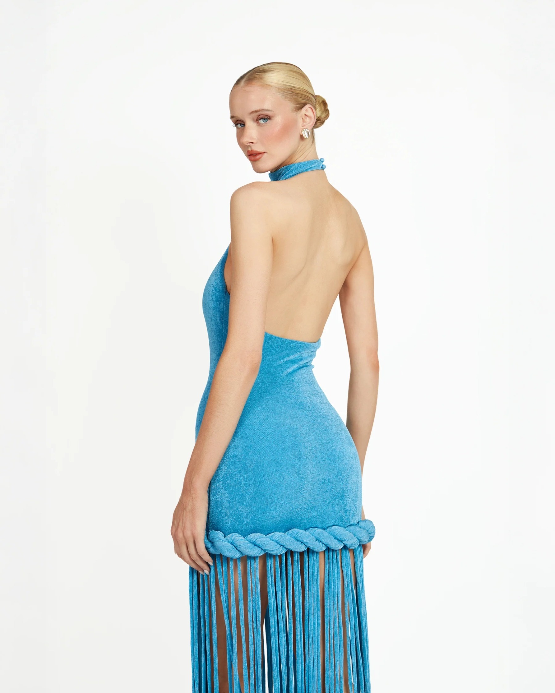 Blue Halter-Neck Long Tassel Dress
