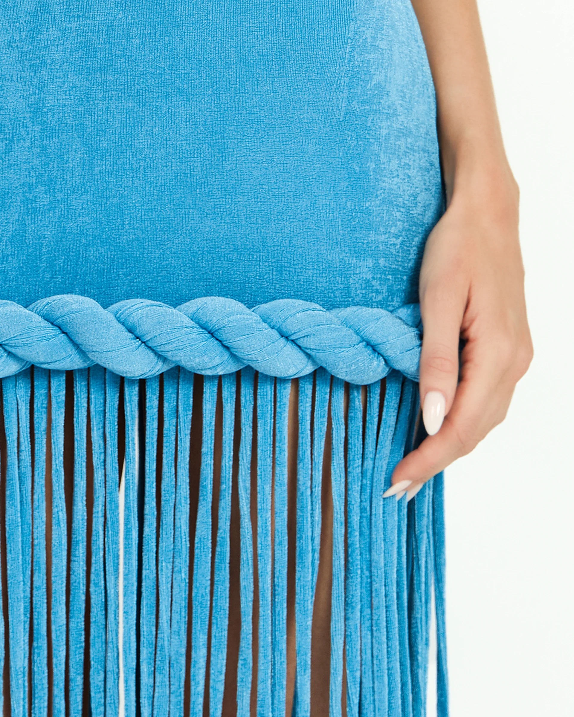 Blue Halter-Neck Long Tassel Dress