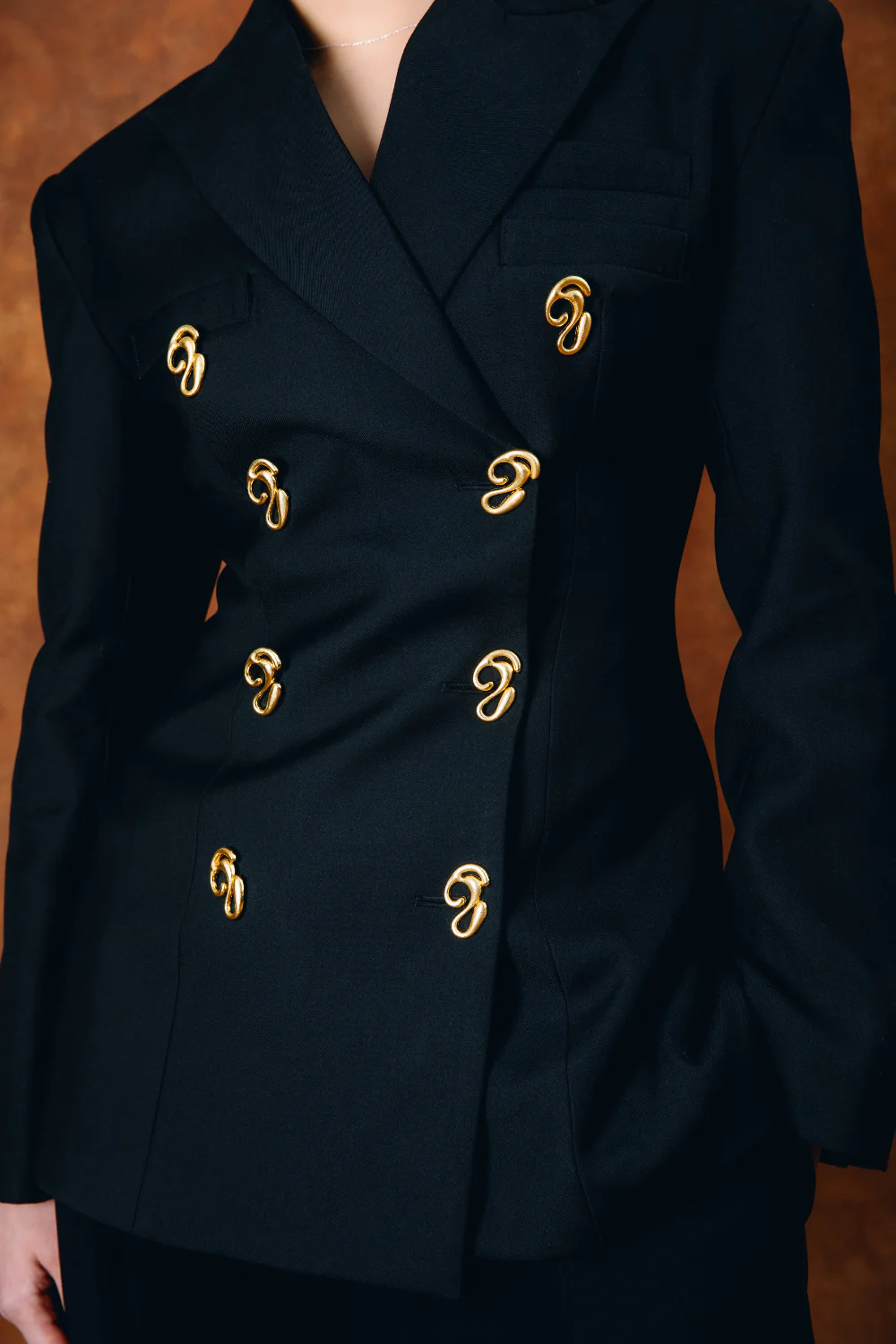 Black Odessa Structured Double-Breasted Jacket