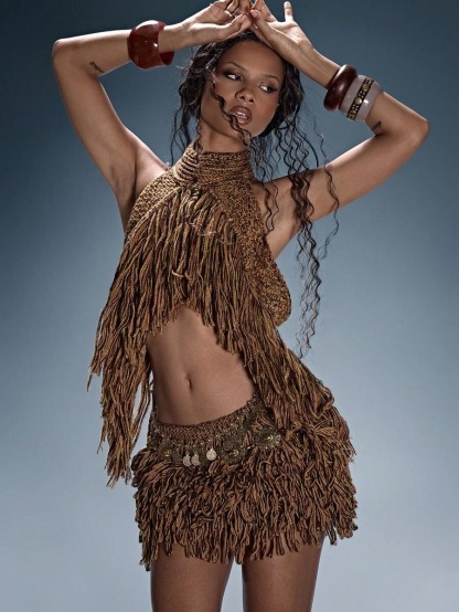 Choker Detail Fringe Knit Top & Mini Skirt Set