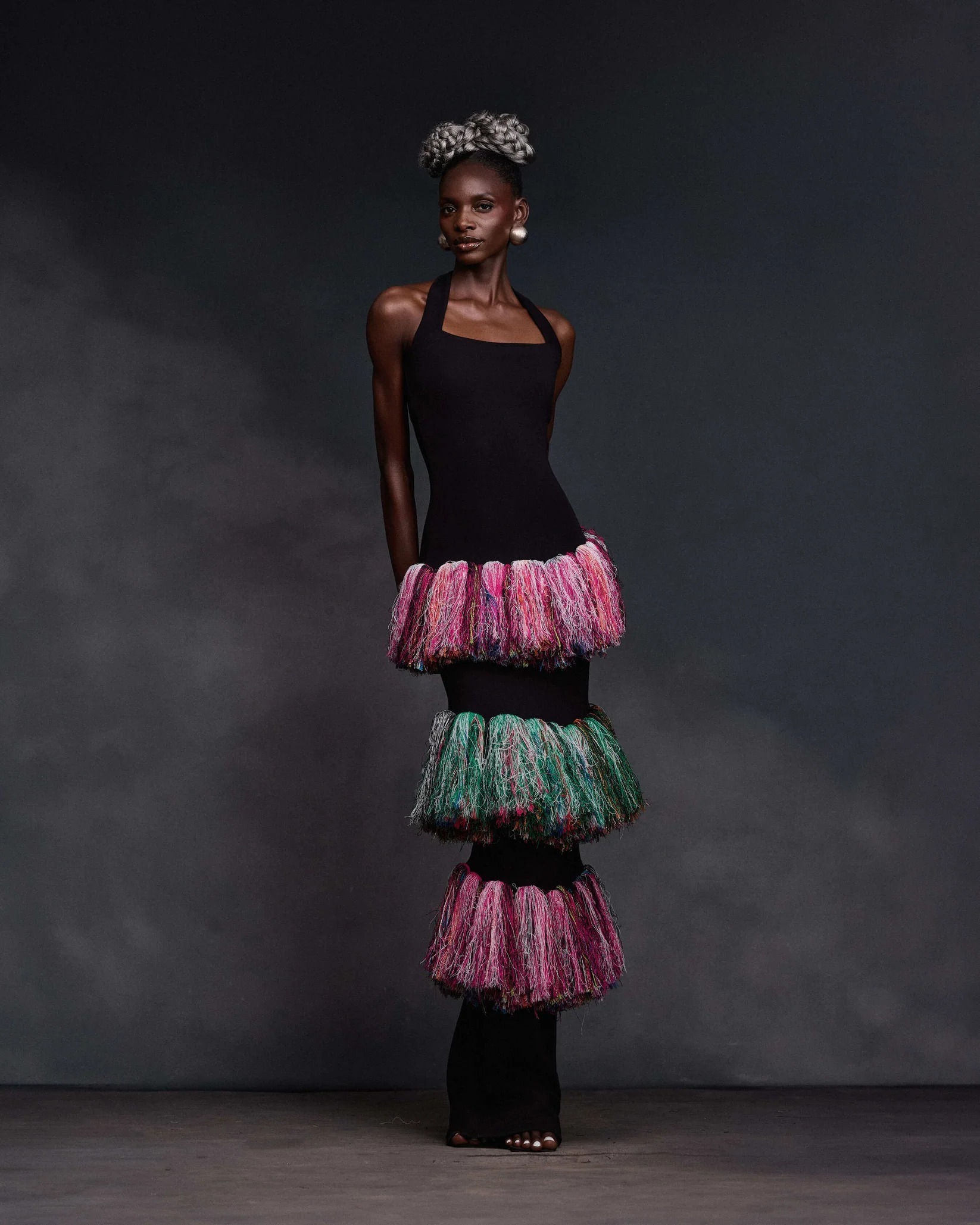 Adjustable Halter Neck Slim-Fit Tassel Long Dress