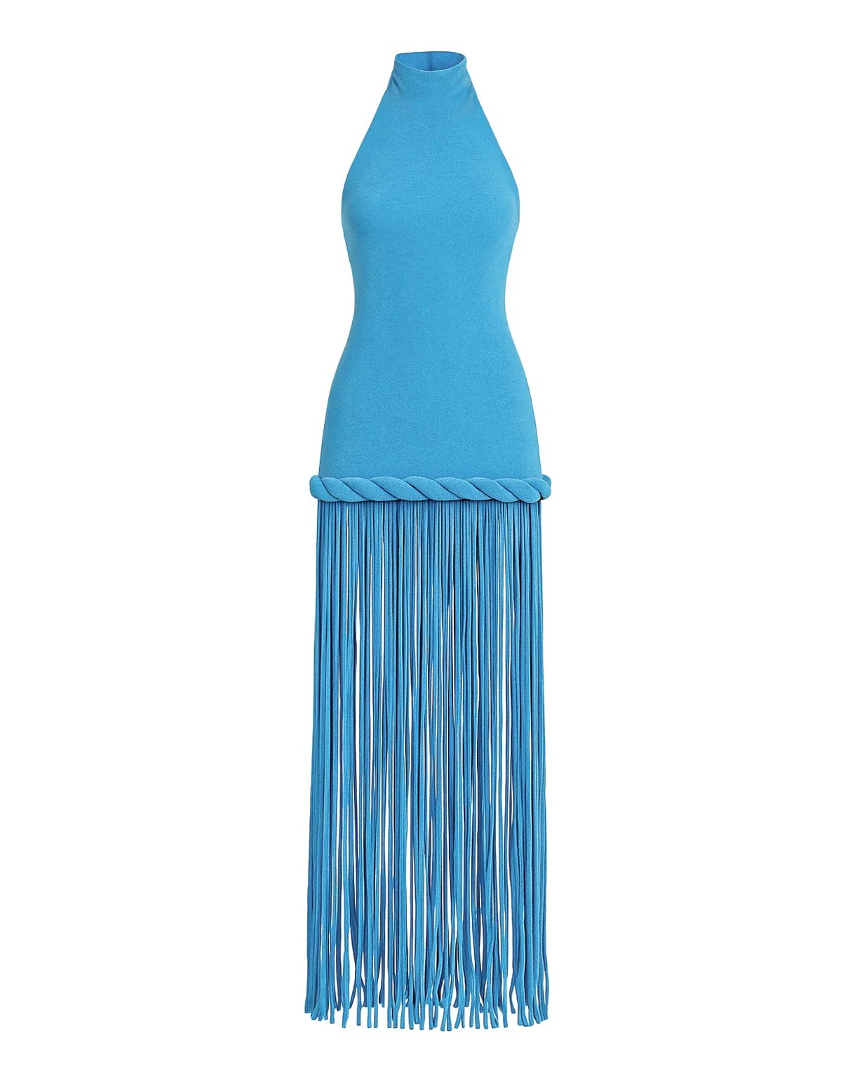 Blue Halter-Neck Long Tassel Dress