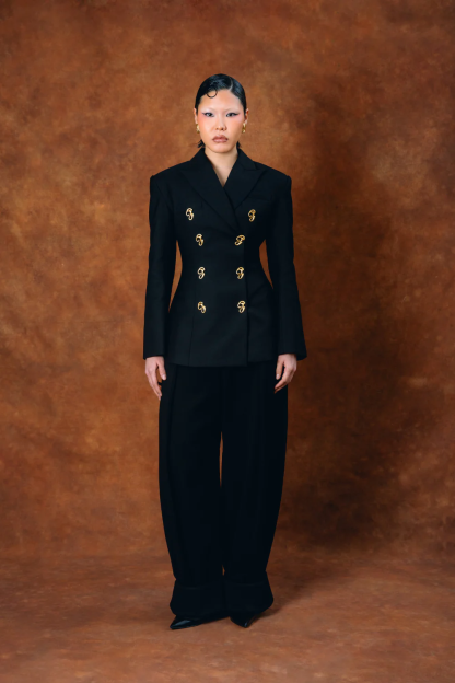 Black Odessa Structured Double-Breasted Jacket