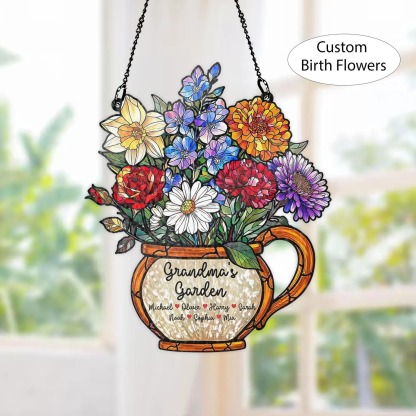 Personalized Grandma's Garden Suncatcher Birth Month Flower Stained Glass Acrylic Window Hanging